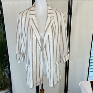 1. State Blazer Jacket White Striped Linen Size 10 NWT